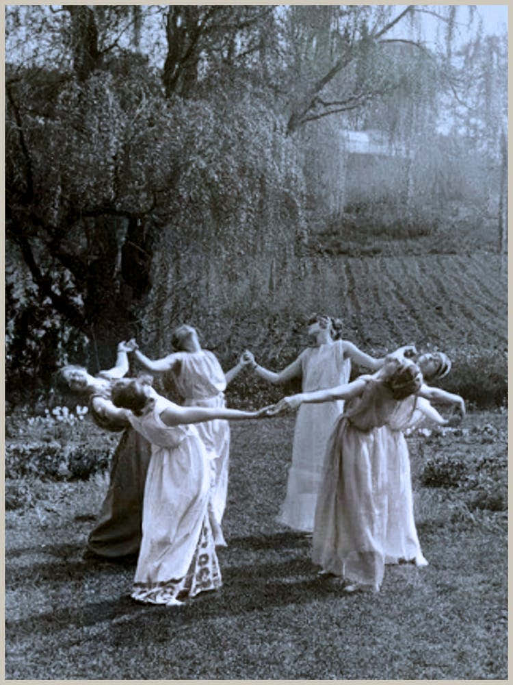 Circle of Witches Dancing - Ritual Pagan Ladies Dance 1921 Vintage Art Deco Remastered Photograph - Spiritual Witchy Fairytale Fairies Witchcraft Spells Calling the Moon Goddess Selene Mayday or Midsummer 4