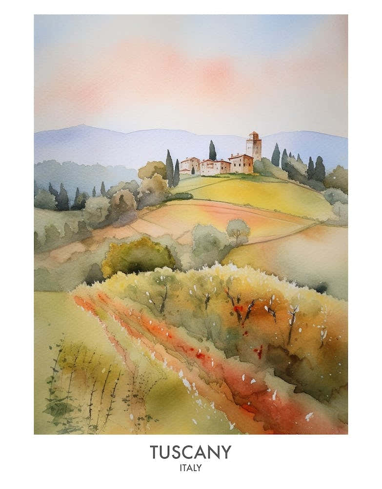 Tuscany Italy Watercolour Travel Poster 3