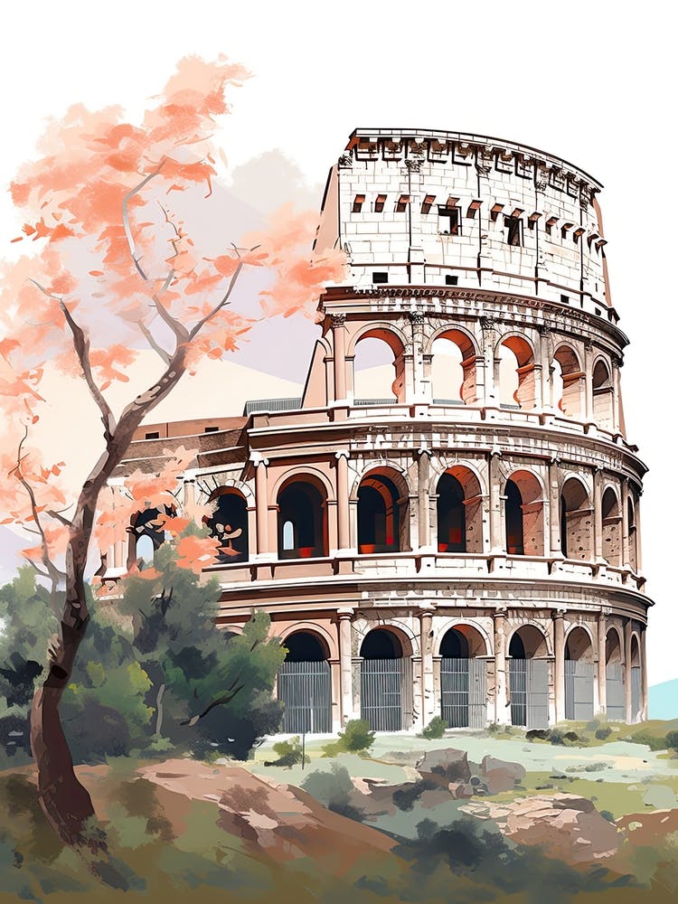 Colosseum   Rome, Italy   Cute Botanical Illustration Travel 1