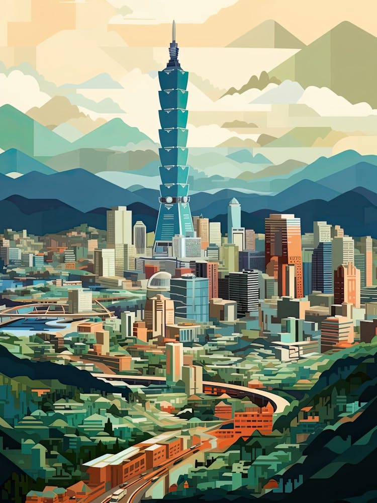Taipei,Taiwan, Geometric Illustration 3