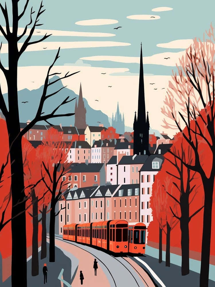 Retro Winter Illustration Edinburgh Scotland 4
