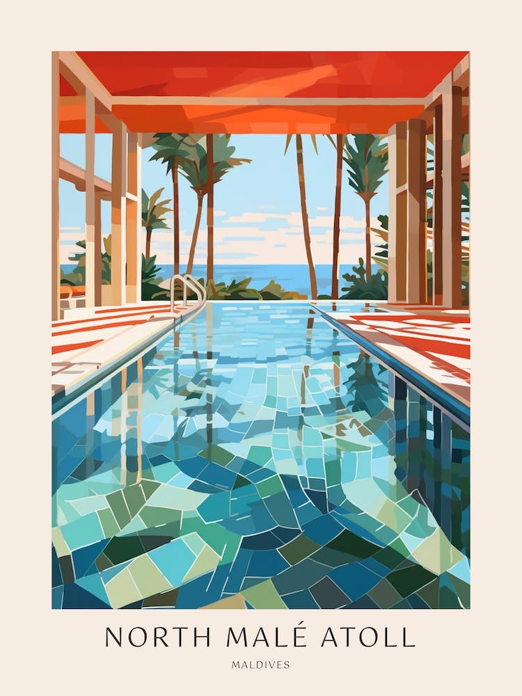 North Malé Atoll Maldives Midcentury Modern Pool Poster