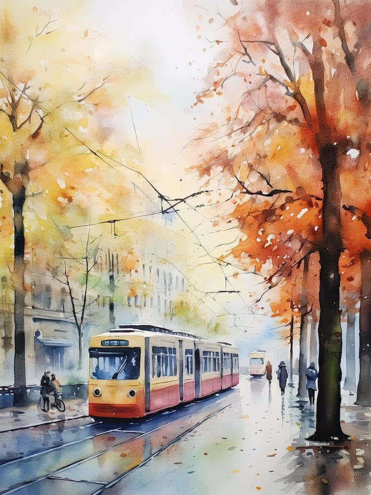 Oslo Norway In Autumn Fall, Watercolour 3