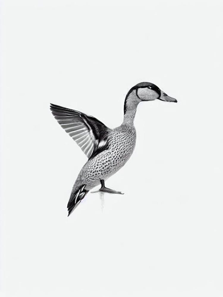 Mallard Duck B&W Pencil Drawing 1 Bird