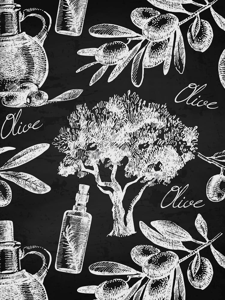 Seamless Pattern With Olives - olives poster, kitchen wall art