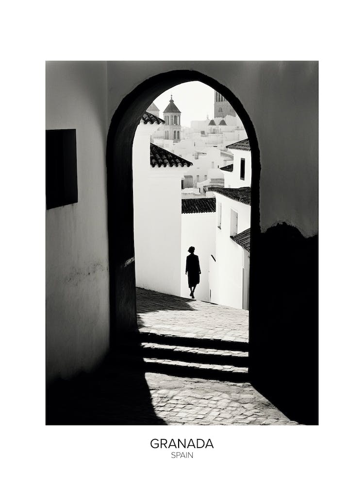 Poster Of Granada, Spain, Black And White Analogue Photography 4