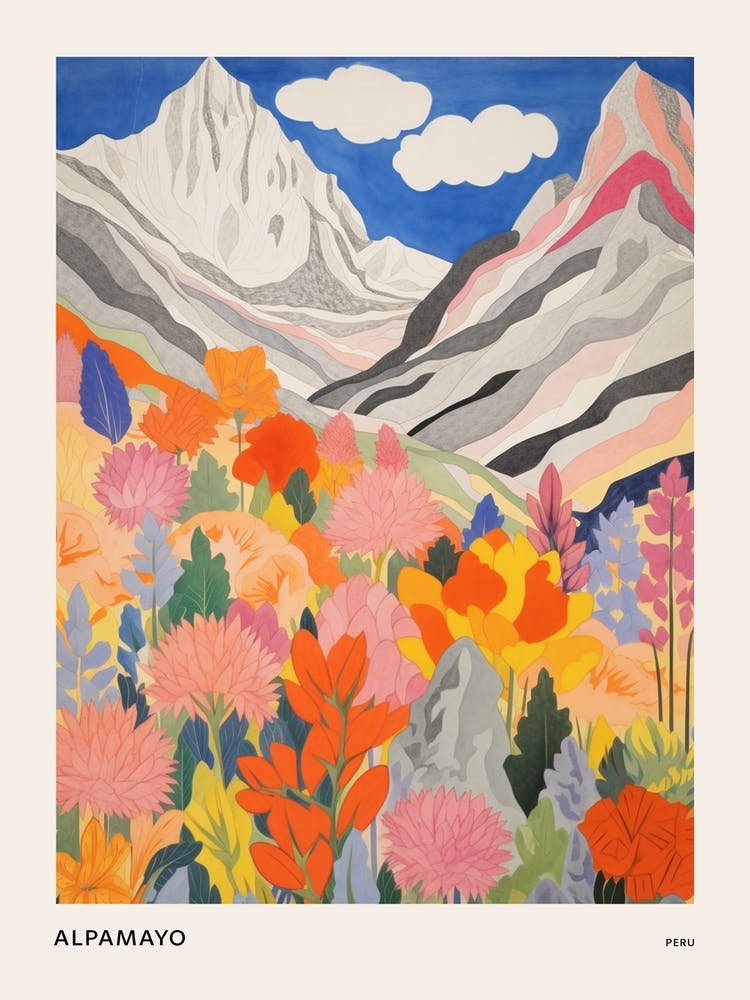 Alpamayo Peru 1 Colourful Mountain Illustration Poster