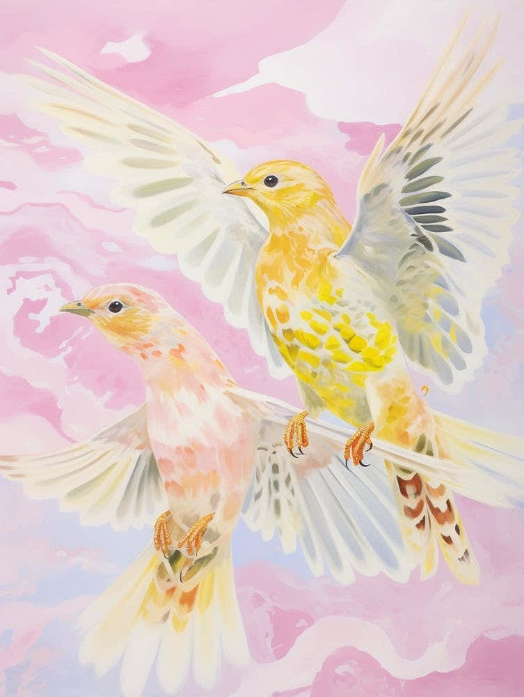 Pink Ethereal Bird Painting Yellowhammer 2