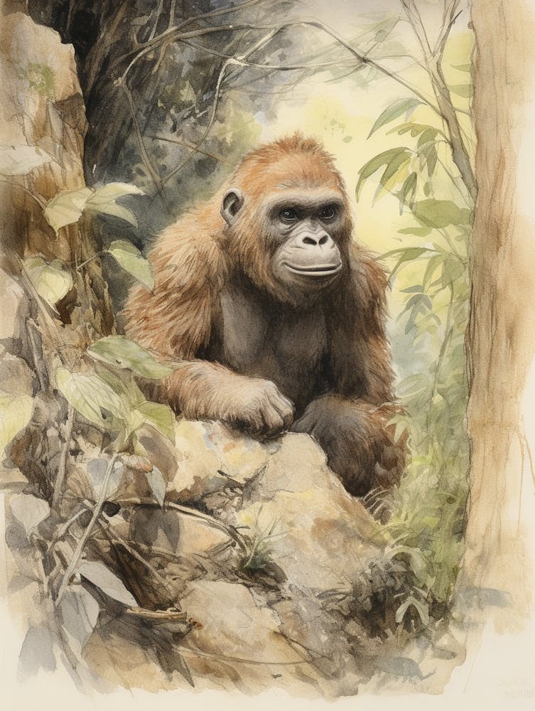 Storybook Animal Watercolour Gorilla 1