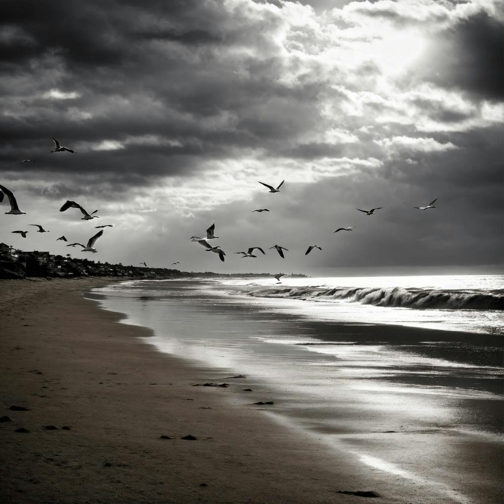 Calm Beach Black And White