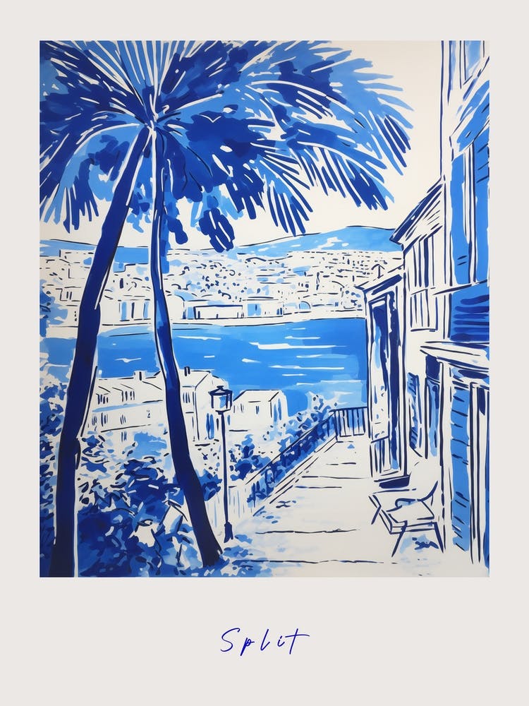 Split Croatia Mediterranean Blue Drawing Poster