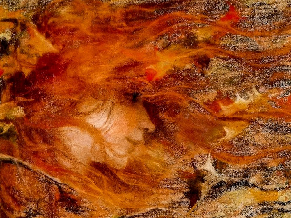 Lucien Levy Dhurmer Antique Oil Painting - The Storm - 1895 | French Artist Autumn Scene