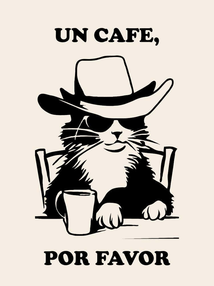 Cat Cafe Por Favor Funny Illustration Kids Kitchen Gift