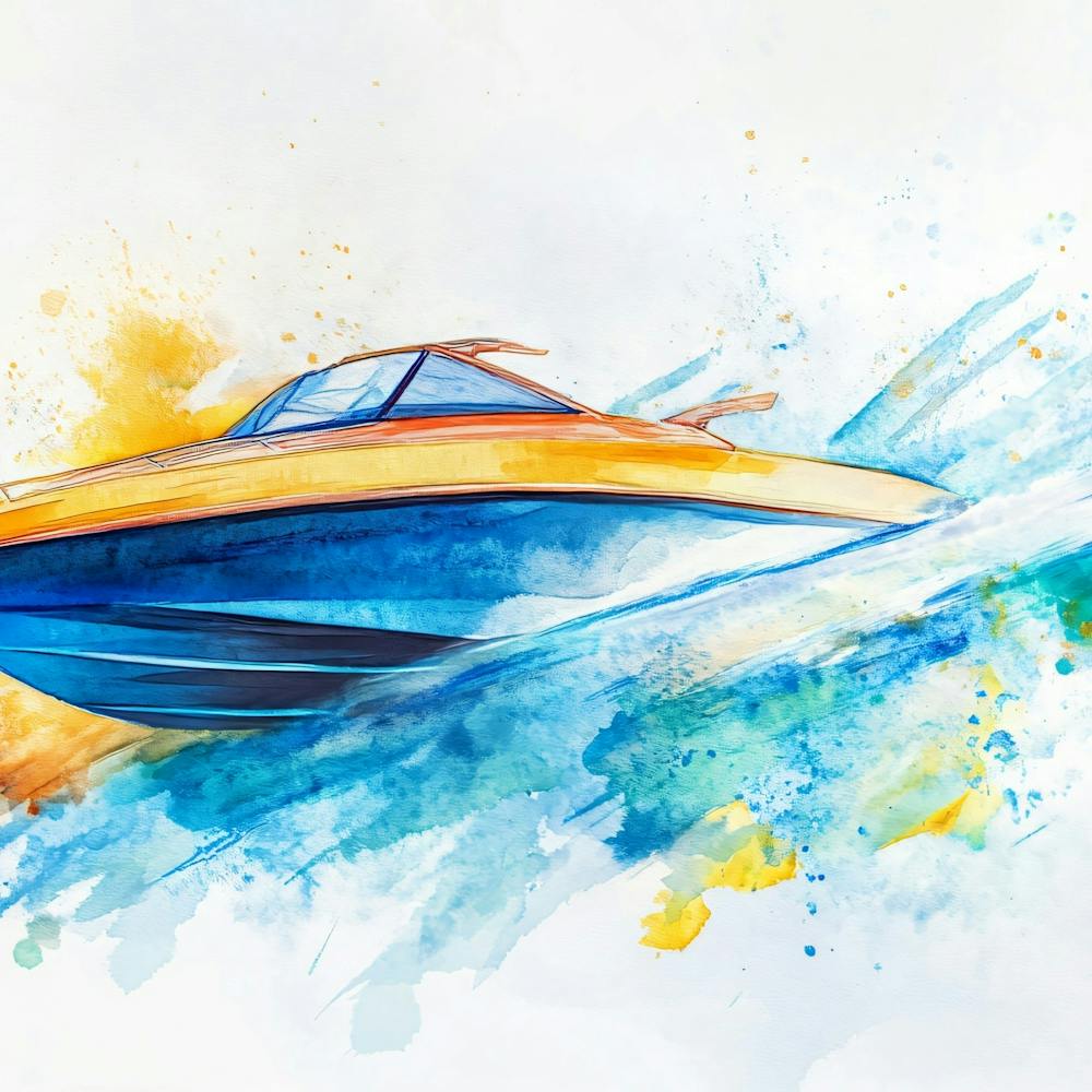 Speed Boat Watercolor Illustration