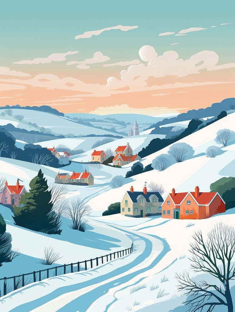 Vintage Winter Travel Illustration Cornwall United Kingdom 3