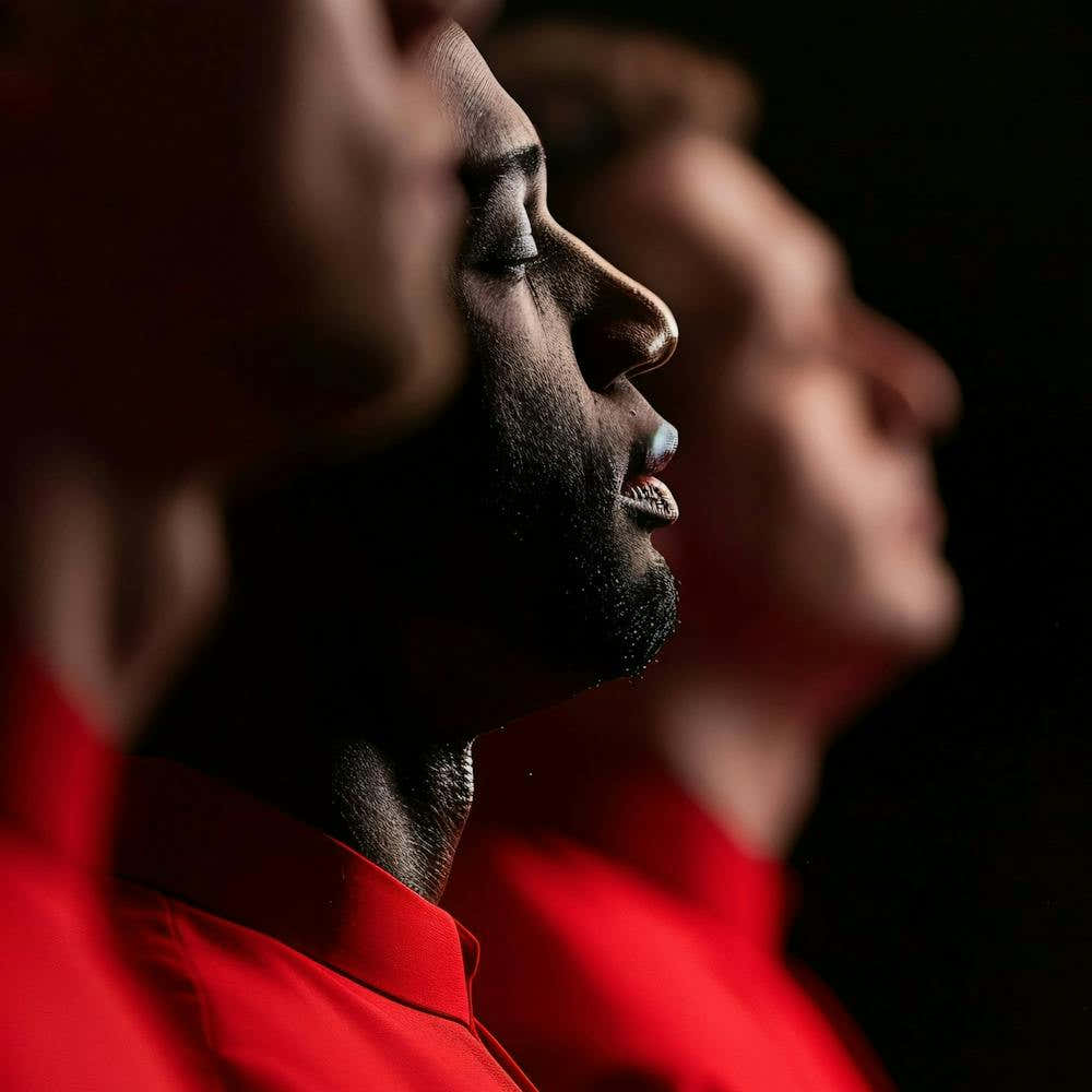 Group Of Men In Red Shirts