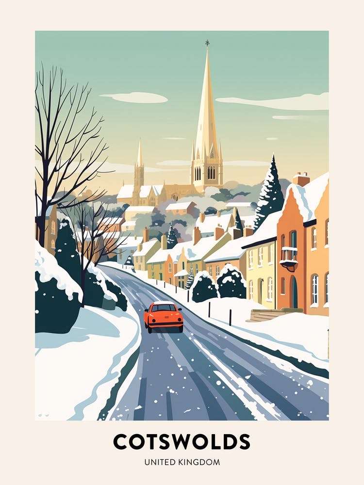 Vintage Winter Travel Poster Cotswolds United Kingdom 3