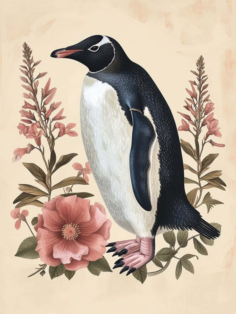Adlie Penguin Signy Island Vintage Botanical Painting 2