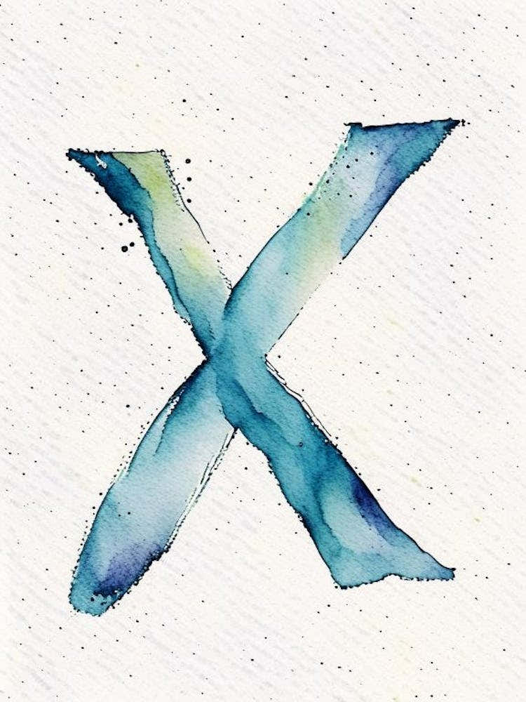 X  Letter, Alphabet Minimalist Watercolour 9