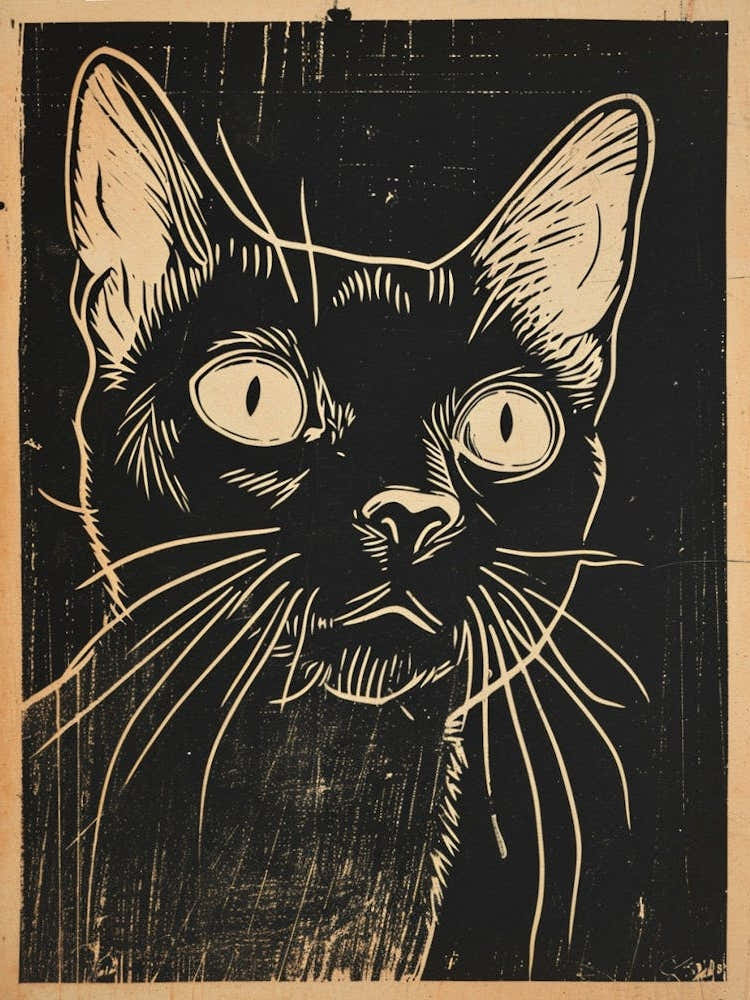 Abyssinian Cat Linocut Blockprint 5