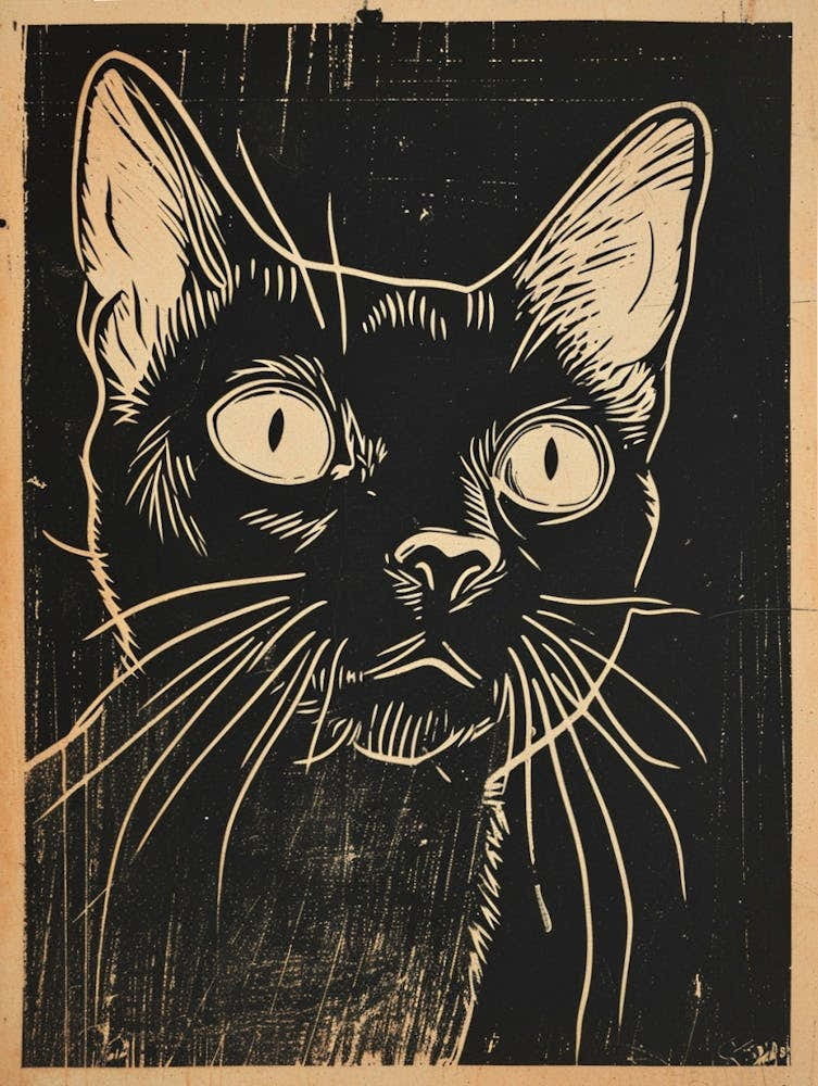 Abyssinian Cat Linocut Blockprint 5