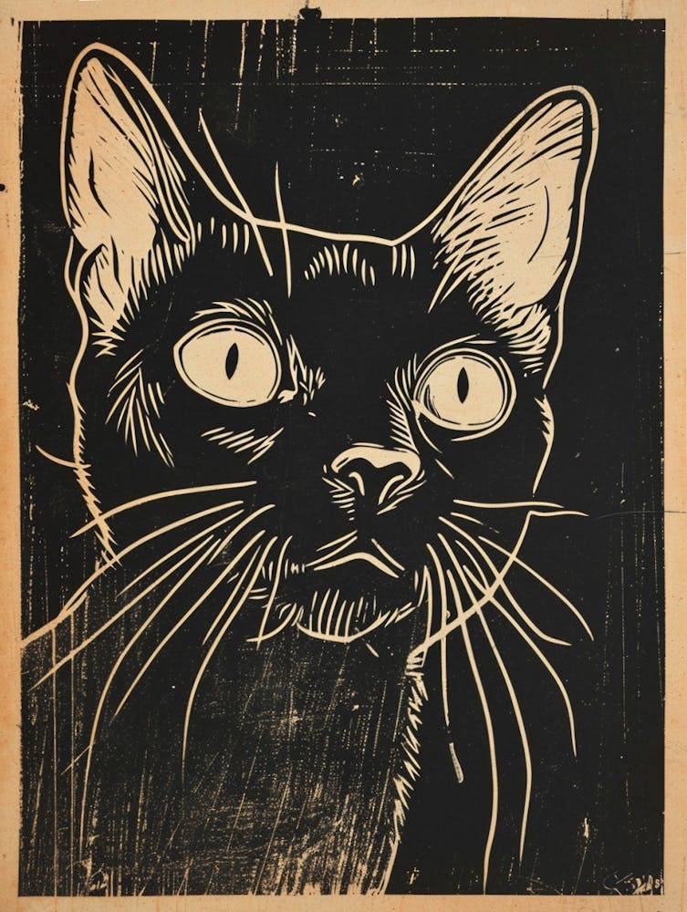 Abyssinian Cat Linocut Blockprint 5