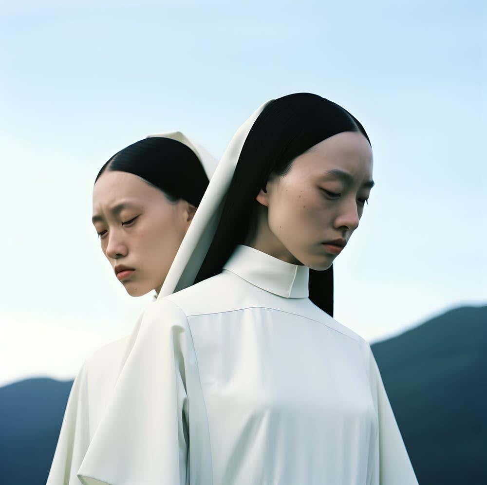 Two sisters dressed in white. 2023