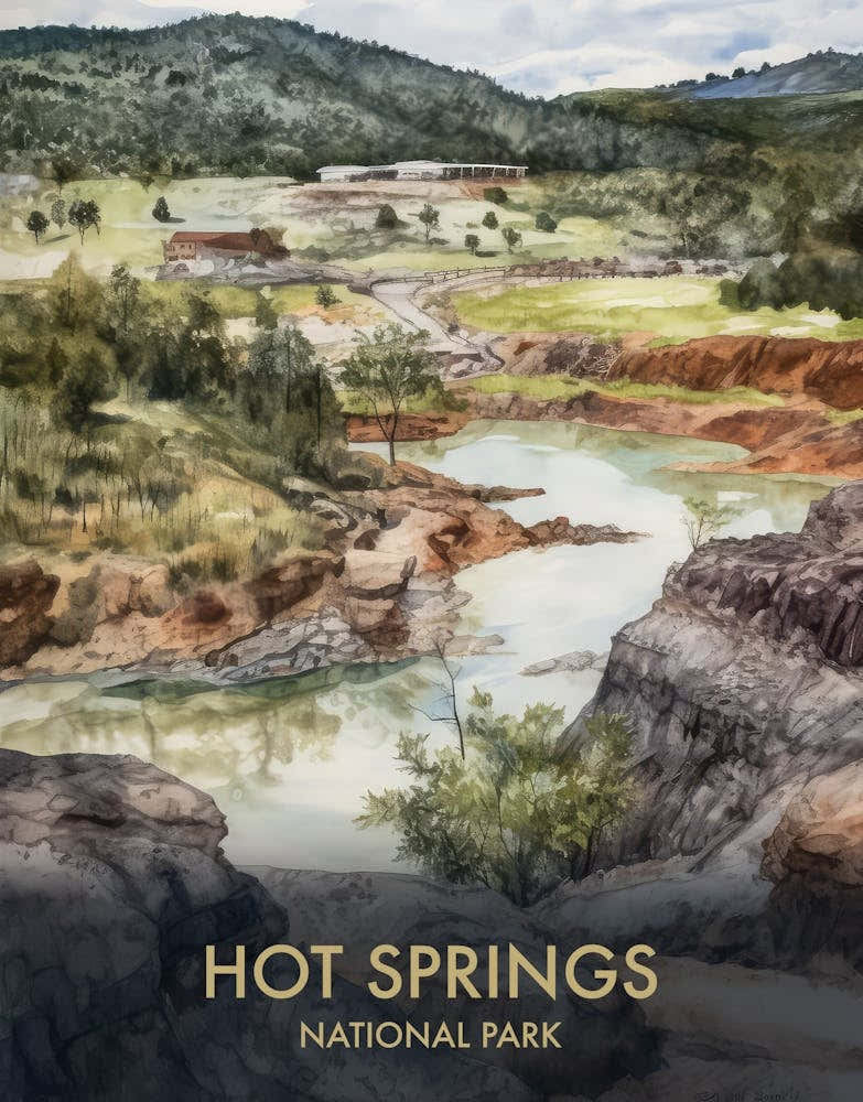 Hot Springs National Park Watercolour Vintage Travel Poster 1