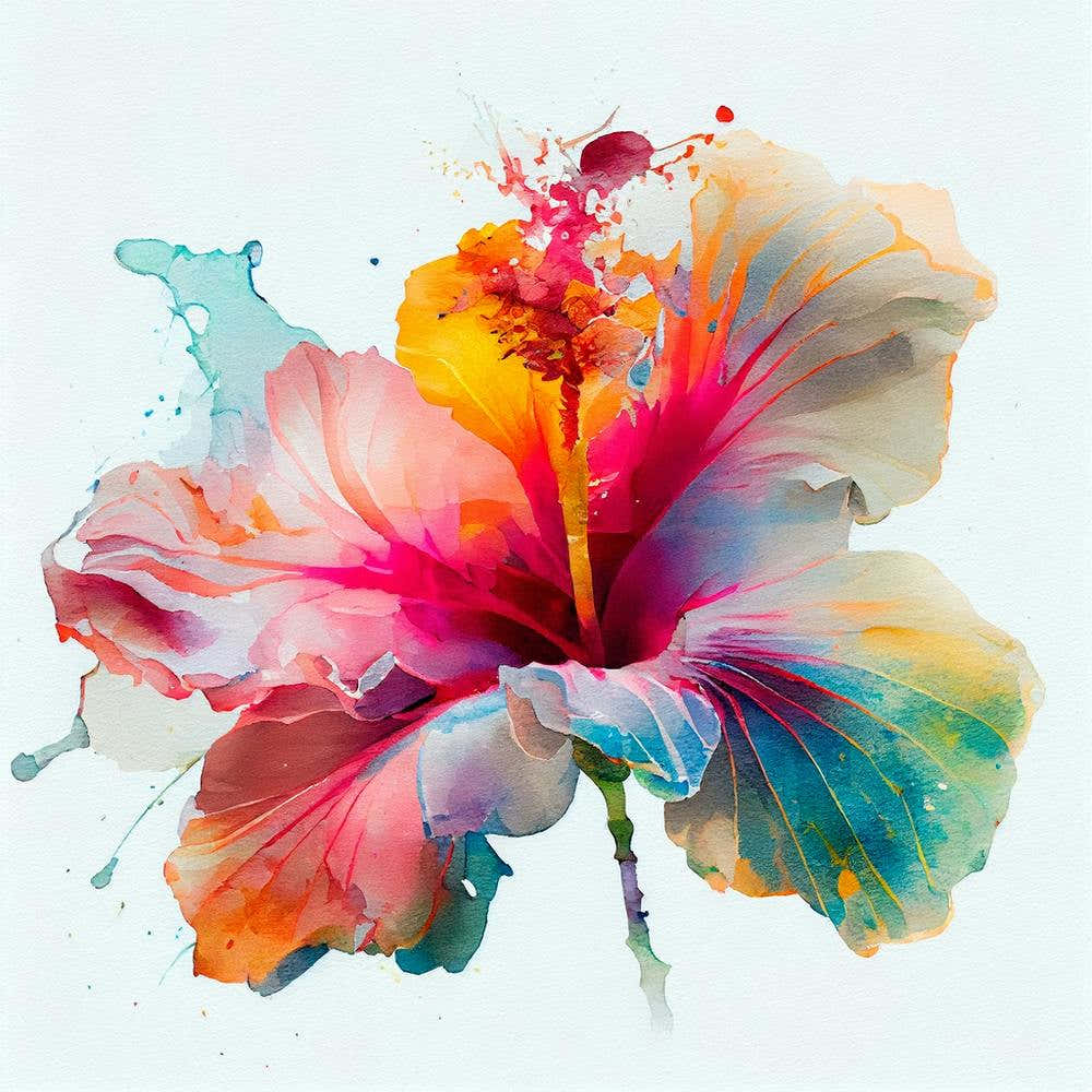 Watercolor Hibiscus Flower Abstract