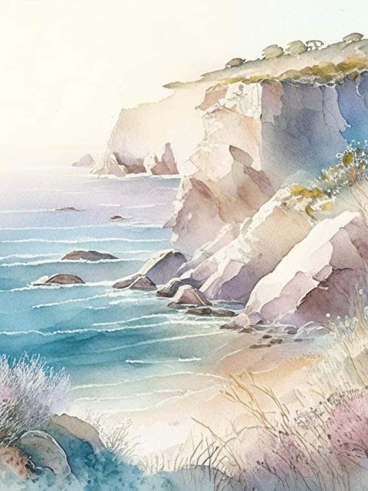 Coastal Cliffs And Rocky Shores Waterscape Gouache 1