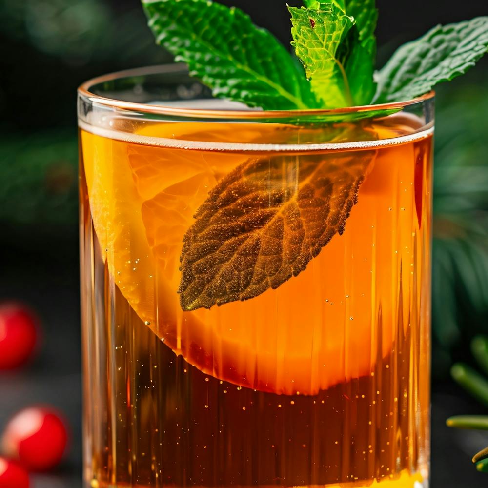 Cocktail With Cranberries And Mint