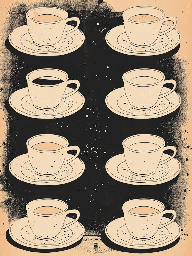 Coffee Cup Pattern Black & Sepia Illustration 2