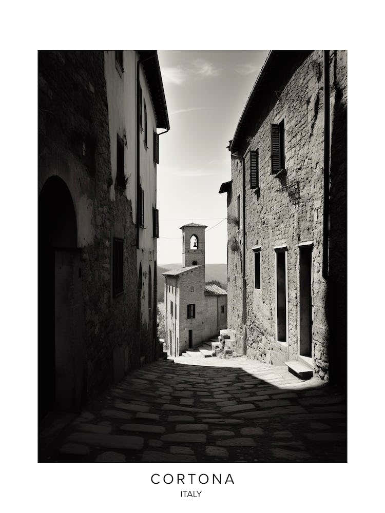 Poster Of Cortona, Italy, Black And White Analogue Photography 4