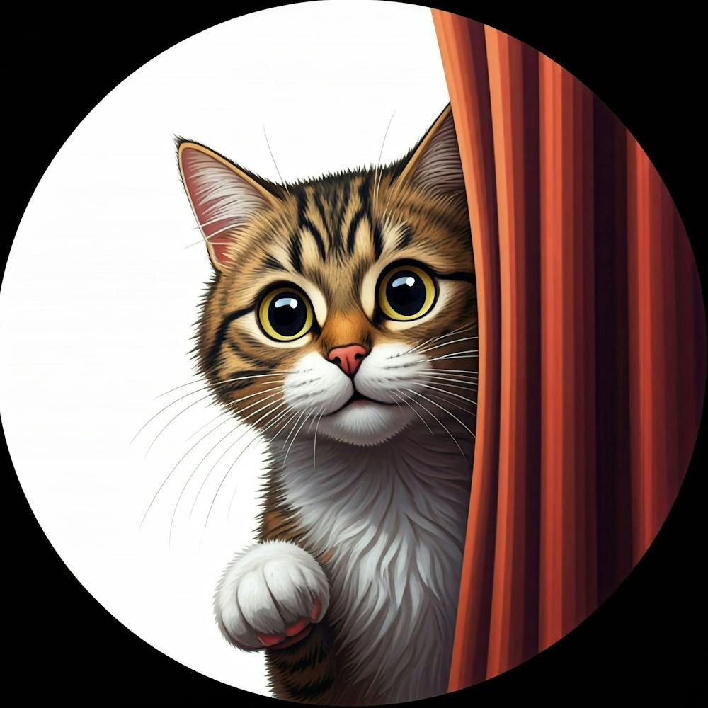 Cat Peeking Out Of Curtain