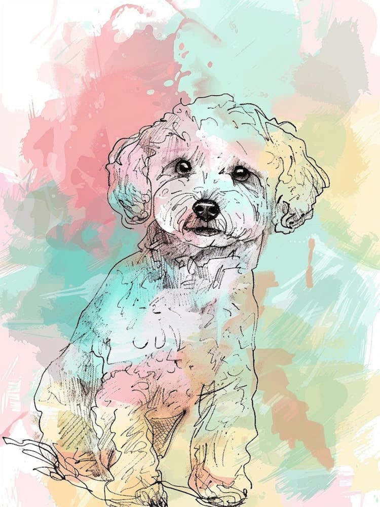 Pastel Lagotto Romagnolo Dog Pastel Line Illustration  2