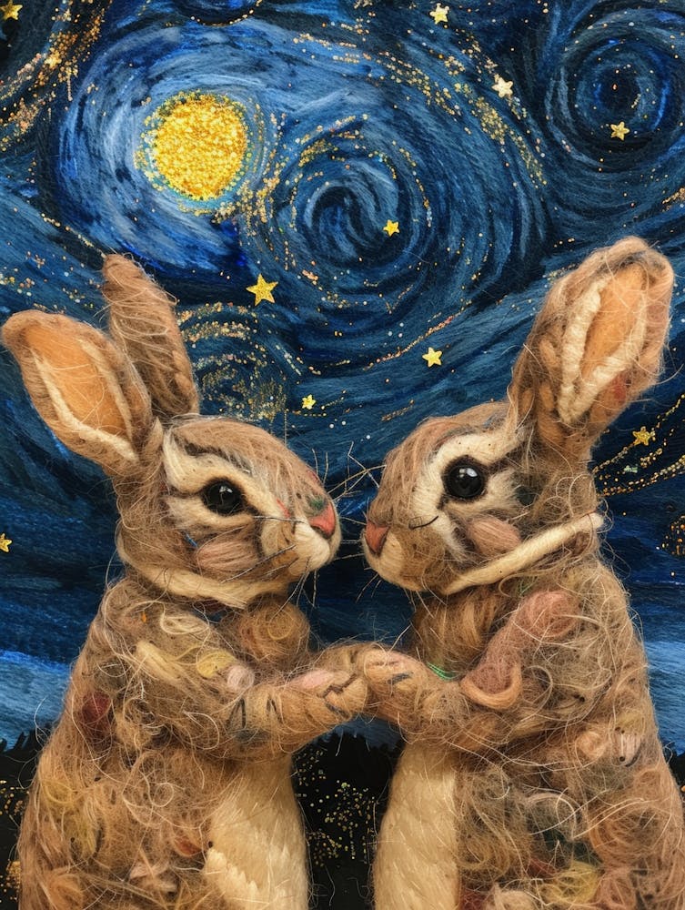 Rabbits On Starry Night