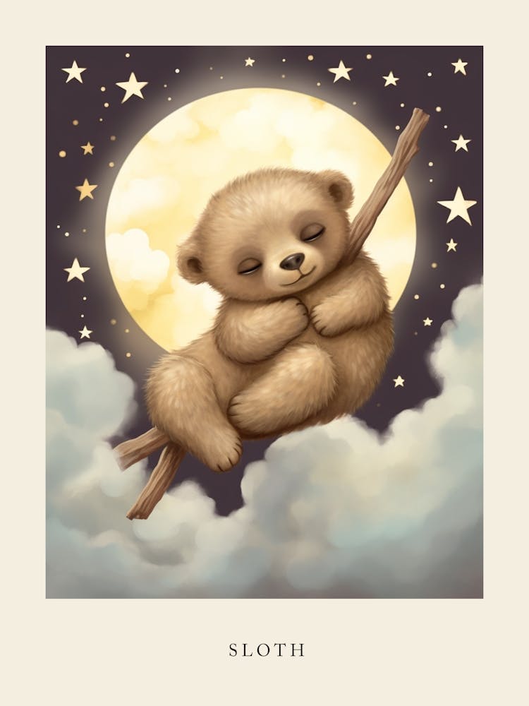 Sleeping Baby Sloth 2 Nursery Poster