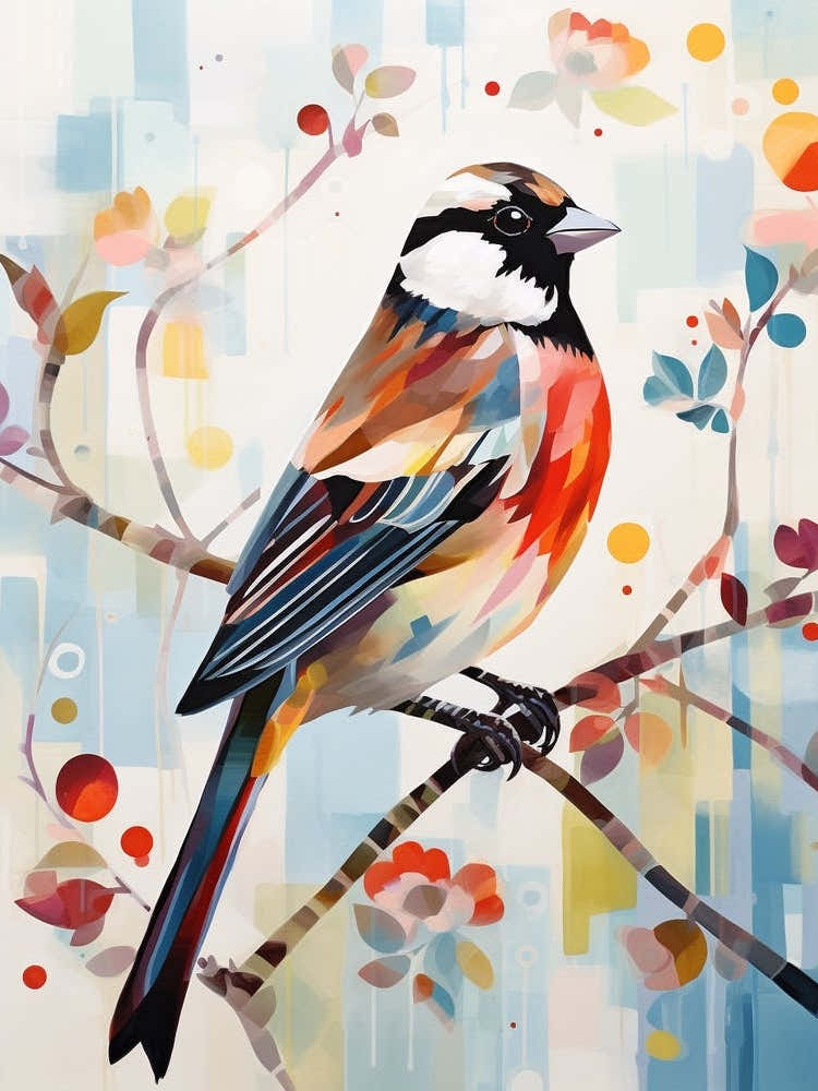 Bird Painting Collage Sparrow 2