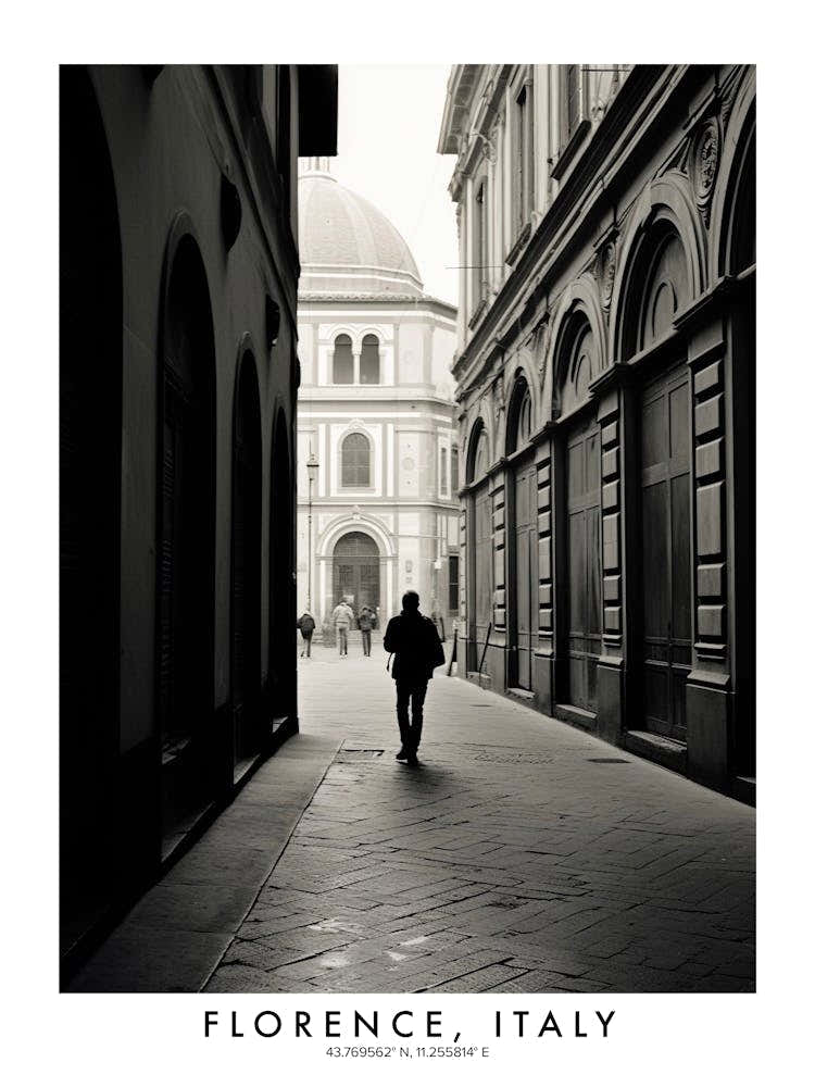 Poster Of Florence, Italy, Black And White Analogue Photograph 1
