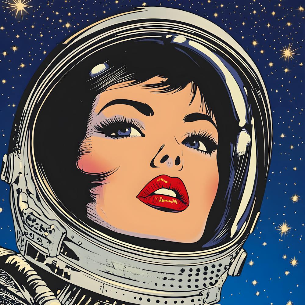 Retro Space Woman Art Pop Art Astronaut Illustration, Sci Fi Vintage Aesthetic