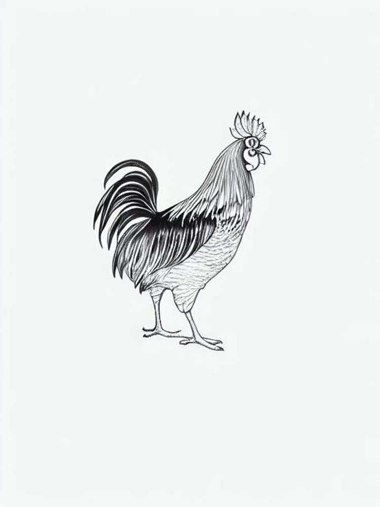 Rooster B&W Pencil Drawing 4 Bird