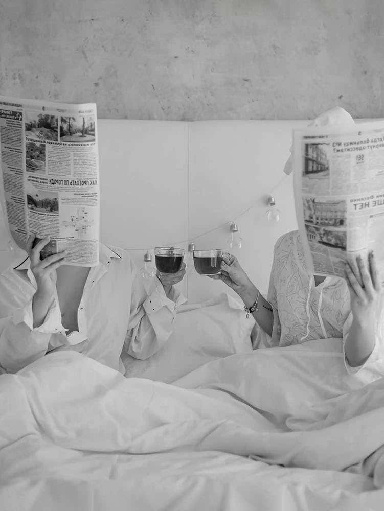 Women Drinking Wine In Bed