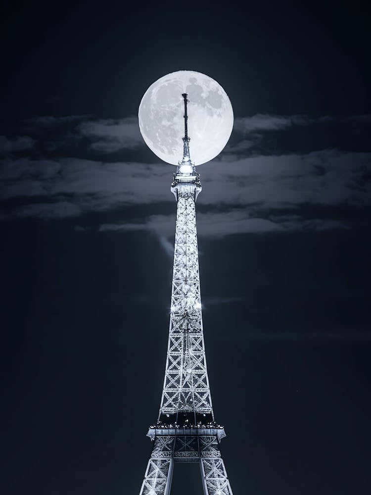Full Moon Over The Eiffel Tower