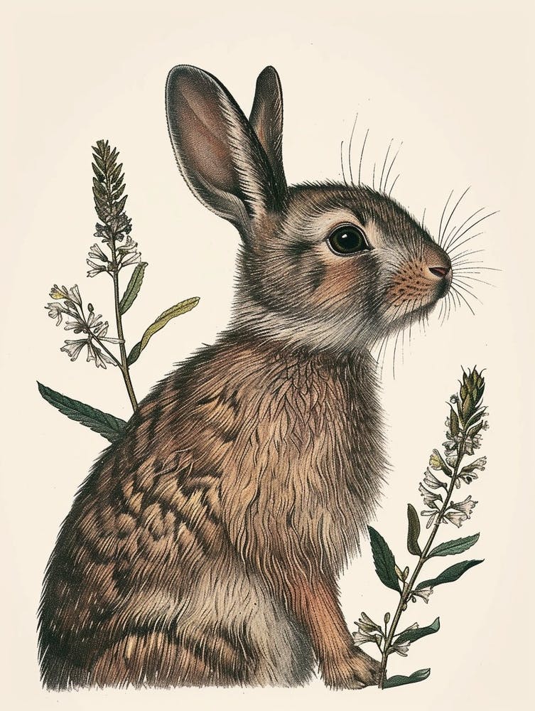 Blanc De Hotot Blockprint Rabbit Illustration 7