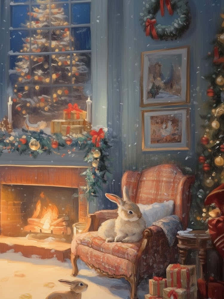 Christmas Rabbits In The Living Room