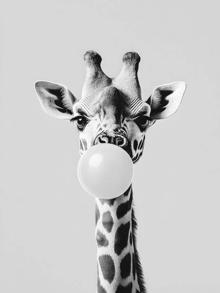 Giraffe Blowing Bubble Gum