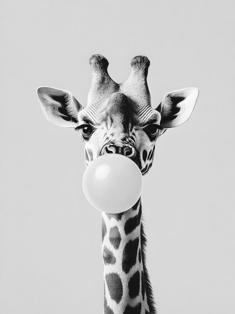 Giraffe Blowing Bubble Gum