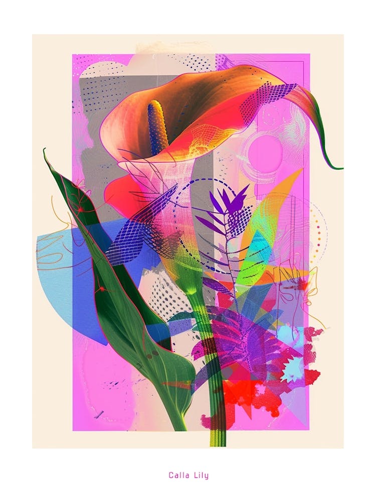 Calla Lily 3 Neon Flower Collage Poster