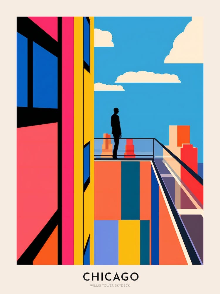 Willis Tower Skydeck 4 Chicago Colourful Travel Poster