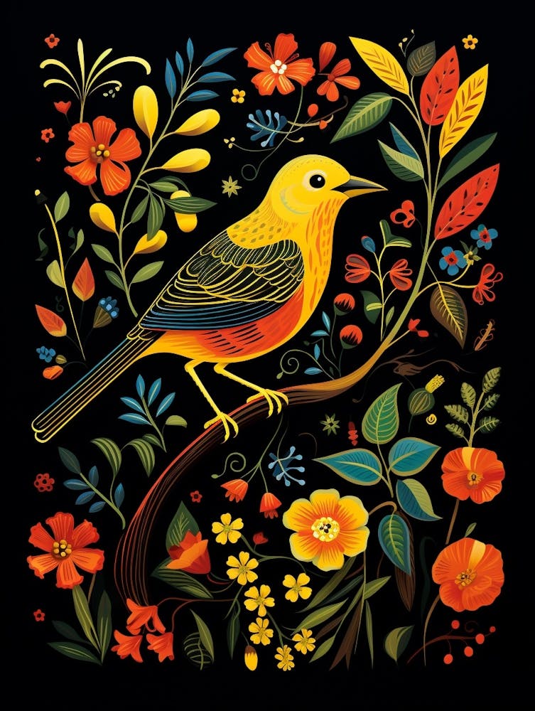 Folk Bird Illustration Yellowhammer 3
